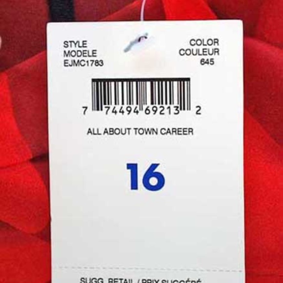 100% SILK BLOUSE, MISSES 16, RED WITH BLACK TRIM, FITTED, NO POCKETS, NEVER WORN - Picture 3 of 5